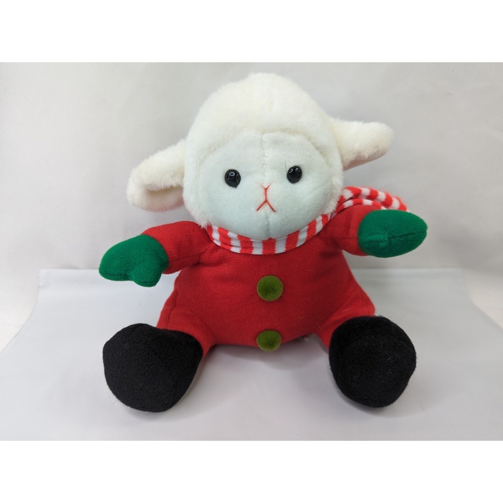 Soft Dreams White Sheep Plush Lamb Christmas Red Outfit 6 Inch Stuffed Animal